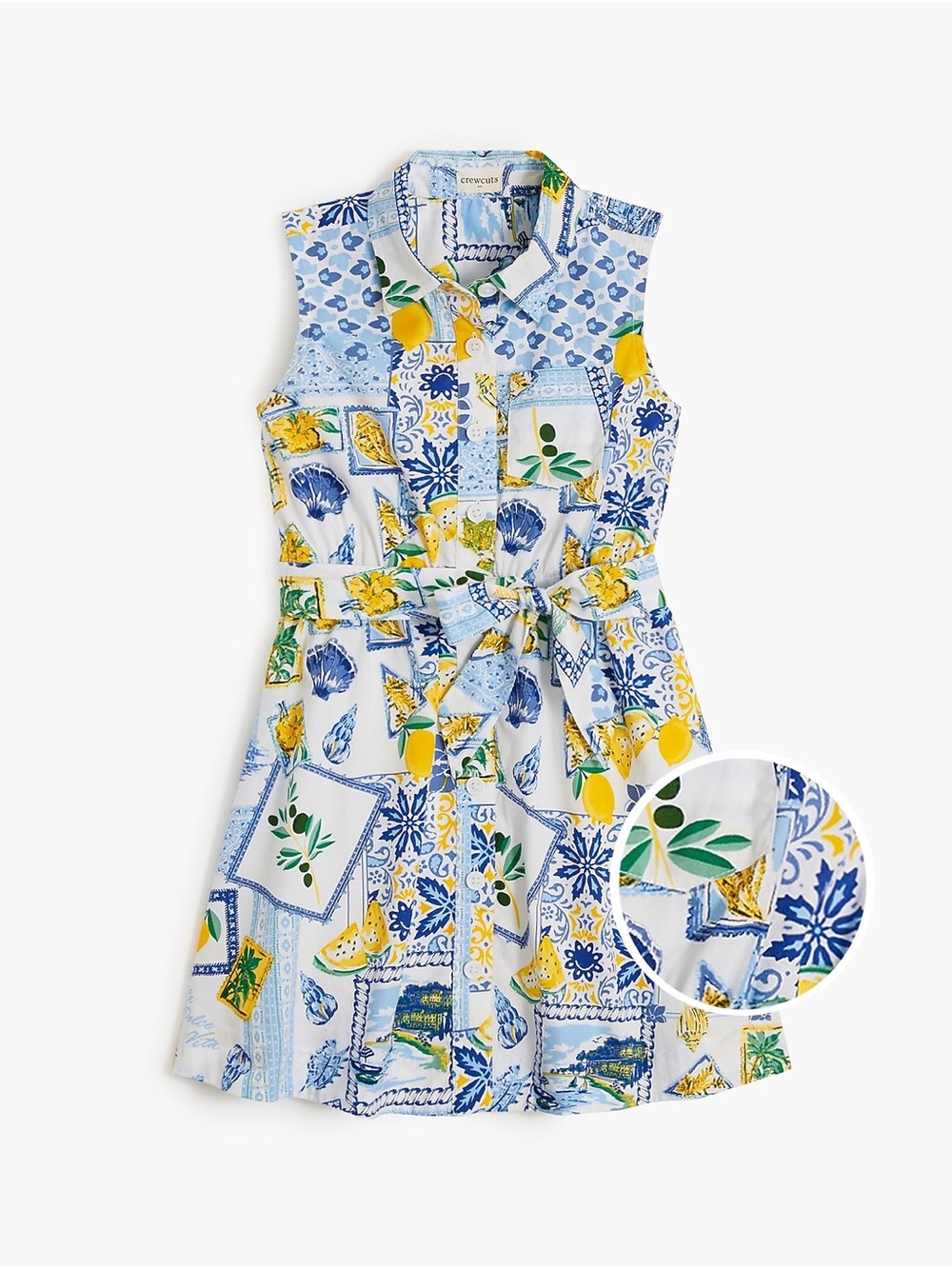 Crewcuts Sleeveless Tile & Lemon Print Shirt Dress